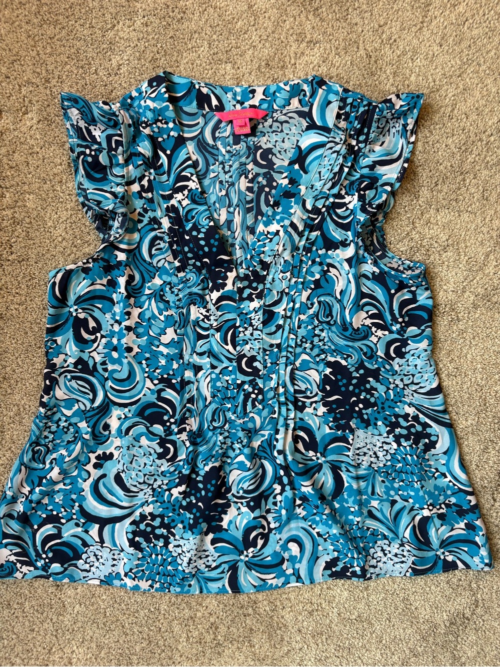 Lilly Pulitzer Blue Multi Swirl Print Ruffle Sleeve Camisole